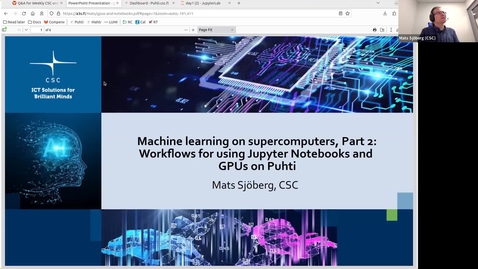 Thumbnail for entry Machine learning on supercomputers, Part 2: Jupyter and GPUs? (Short talk in CSC User Support Coffee)