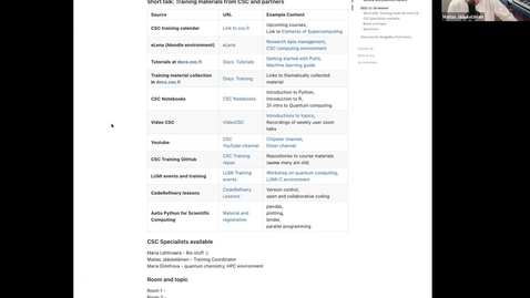 Thumbnail for entry Training materials from CSC and partners (Short talk at Research User Support Coffee)