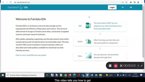 Thumbnail for entry Fairdata 2. Uploading and freezing data in IDA Service