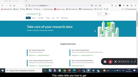 Thumbnail for entry Fairdata.fi 1. Account and IDA space application