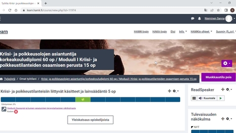 Thumbnail for entry Työtila_ Kriisi- ja poikkeusolojen asiantuntija korkeakouludiplomi 60 op _ Moduuli I Kriisi- ja poikkeustilanteiden osaamisen perusta 15 op - Google Chrome 2023-02-01 15-04-09
