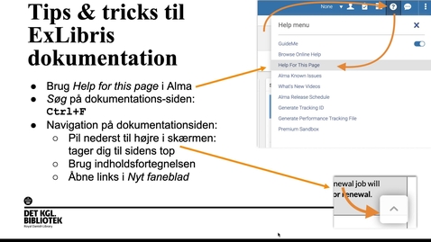 Thumbnail for entry ExLibris dokumentation - tips og tricks